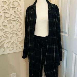 Nautica Black and Green flannel Plaid Lounge Set Button Down drawstring Pants